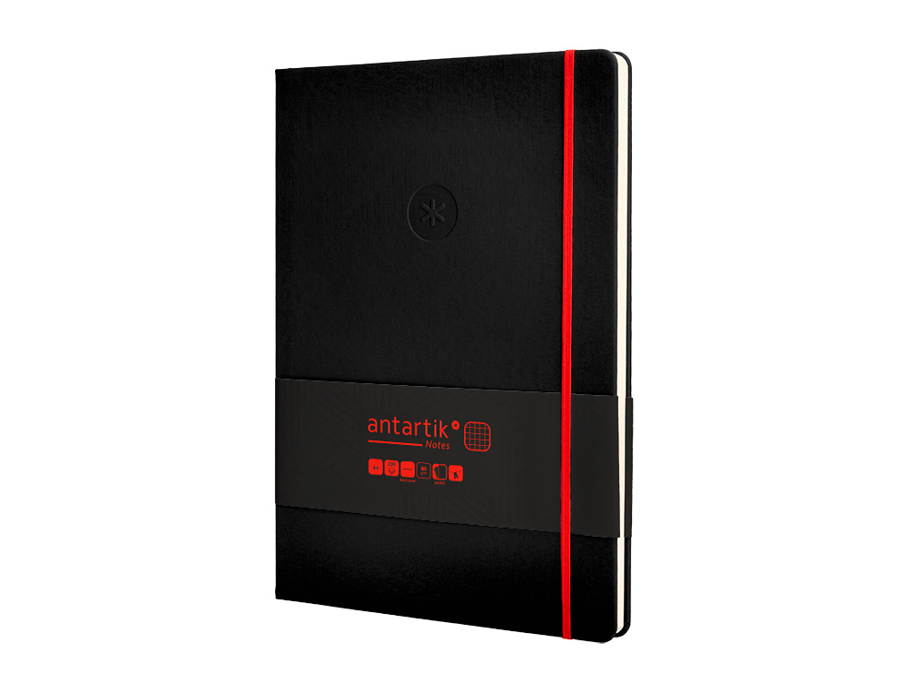 CADERNO COM ELASTICO ANTARTIK NOTES CAPA DURA A4 QUADRICULADO PRETO E VERMELHO 100 FOLHAS 80 GR FSC