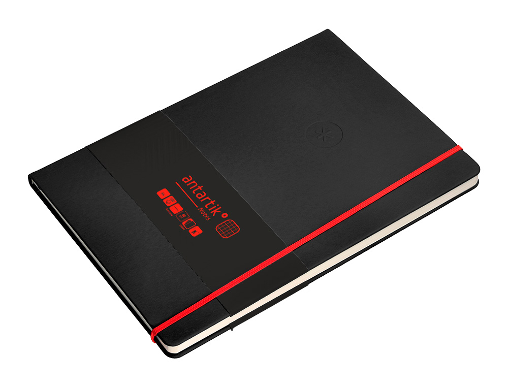 CADERNO COM ELASTICO ANTARTIK NOTES CAPA DURA A4 QUADRICULADO PRETO E VERMELHO 100 FOLHAS 80 GR FSC