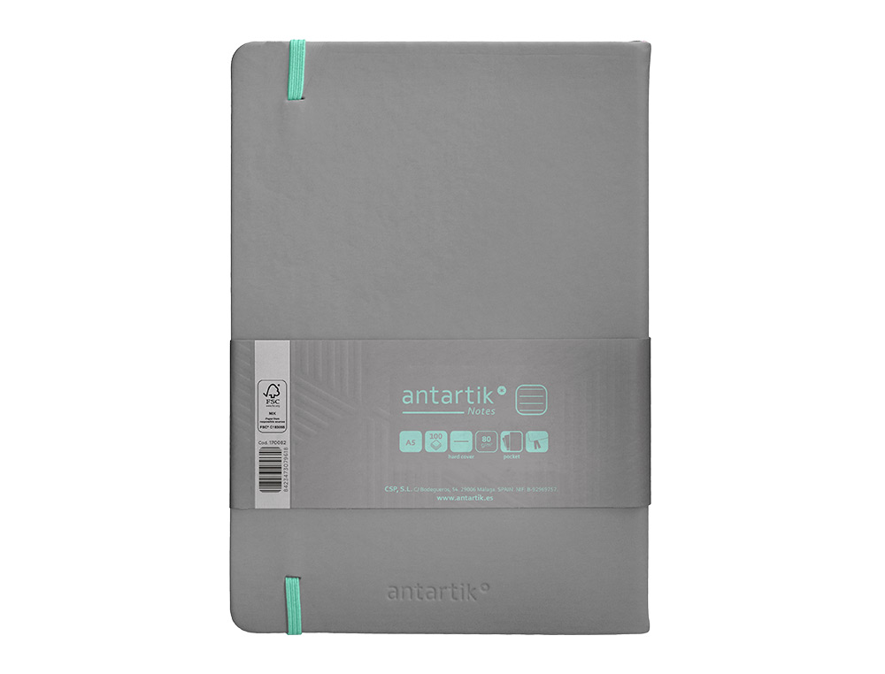 CADERNO COM ELASTICO ANTARTIK NOTES CAPA DURA A5 PAUTADO CINZA E TURQUESA 100 FOLHAS 80 GR FSC