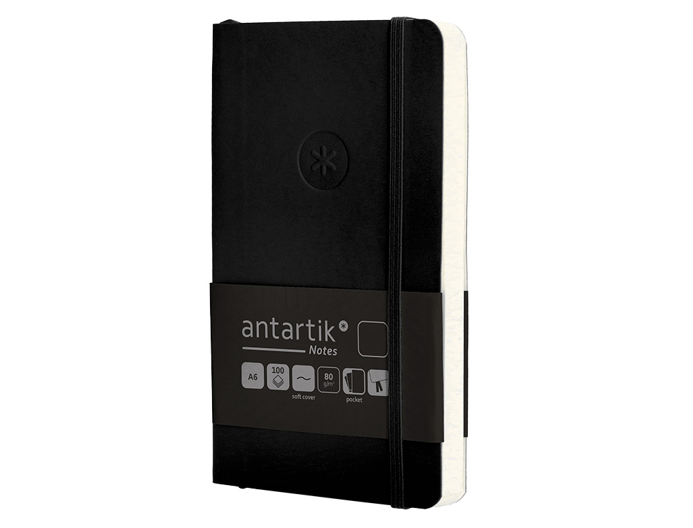 CADERNO COM ELASTICO ANTARTIK NOTES CAPA MOLE A6 LISO PRETO 100 FOLHAS 80 GR FSC