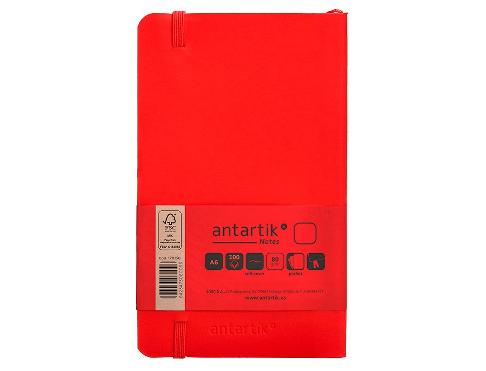 CADERNO COM ELASTICO ANTARTIK NOTES CAPA MOLE A6 LISO VERMELHO 100 FOLHAS 80 GR FSC