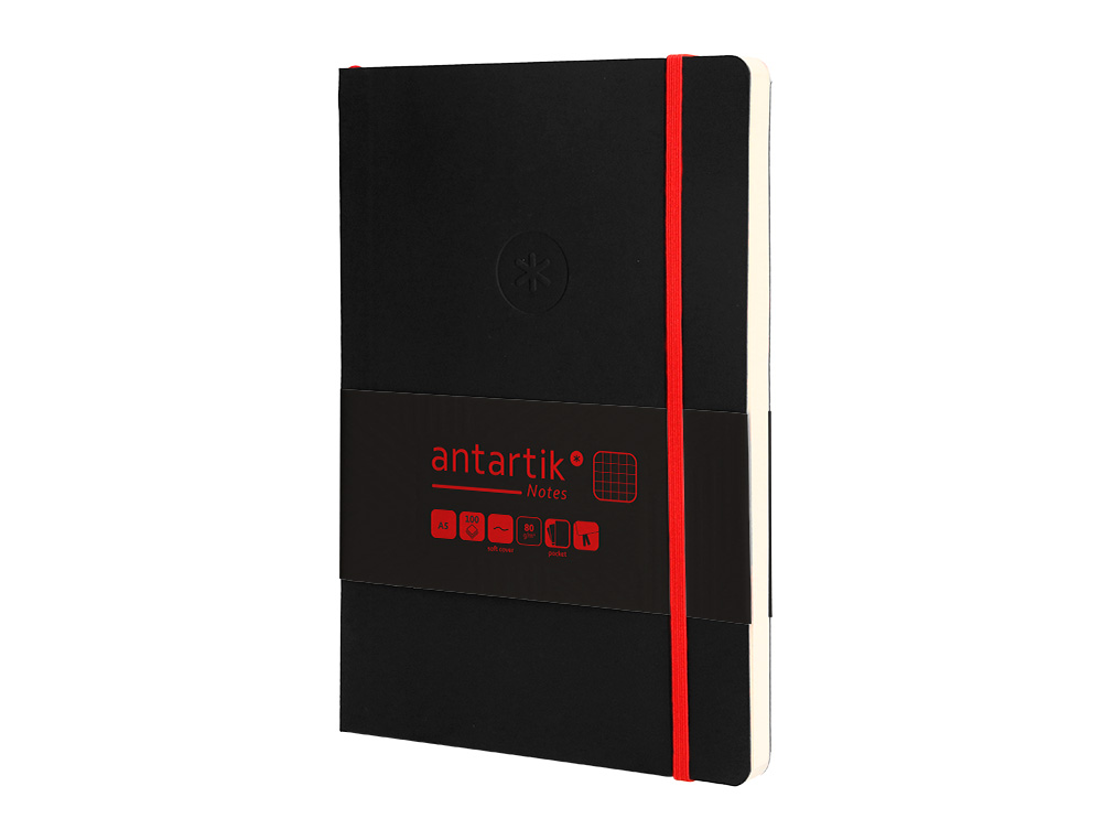 CADERNO COM ELASTICO ANTARTIK NOTES CAPA MOLE A5 QUADRICULADO PRETO E VERMELHO 80 FOLHAS 80 GR FSC