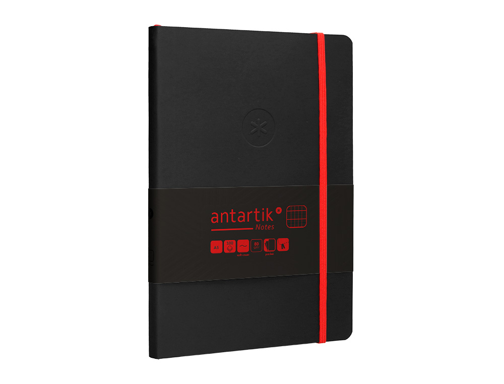 CADERNO COM ELASTICO ANTARTIK NOTES CAPA MOLE A5 QUADRICULADO PRETO E VERMELHO 80 FOLHAS 80 GR FSC