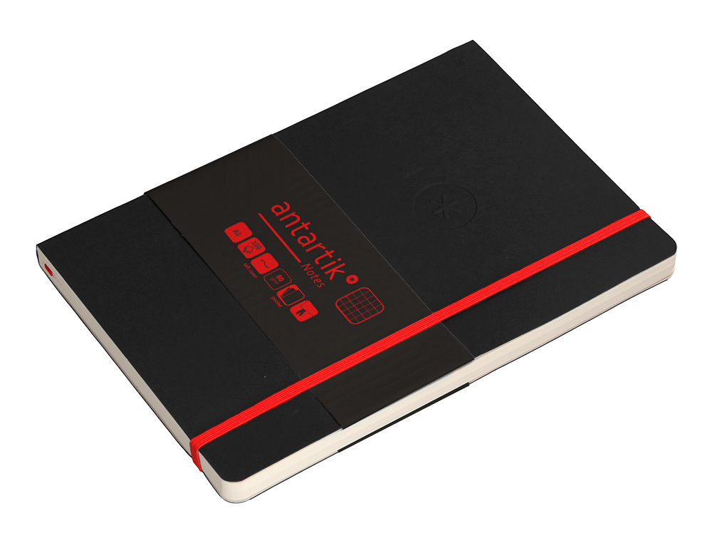 CADERNO COM ELASTICO ANTARTIK NOTES CAPA MOLE A5 QUADRICULADO PRETO E VERMELHO 80 FOLHAS 80 GR FSC