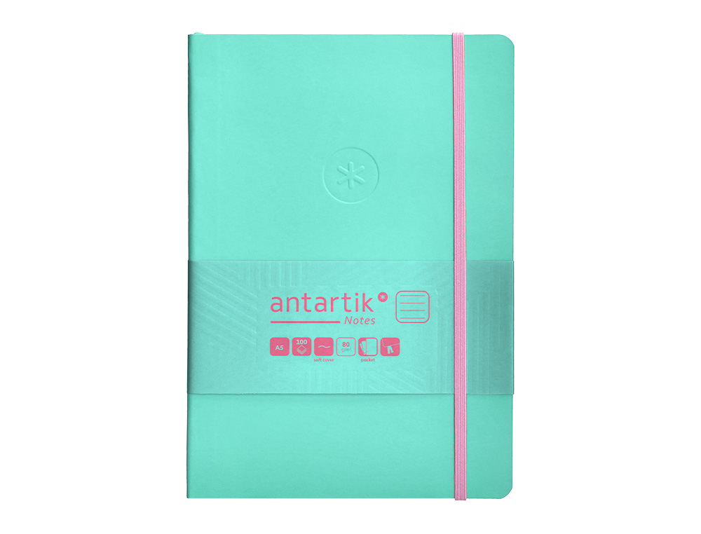 CADERNO COM ELASTICO ANTARTIK NOTES CAPA MOLE A5 PAUTADO ROSA E TURQUESA 80 FOLHAS 80 GR FSC