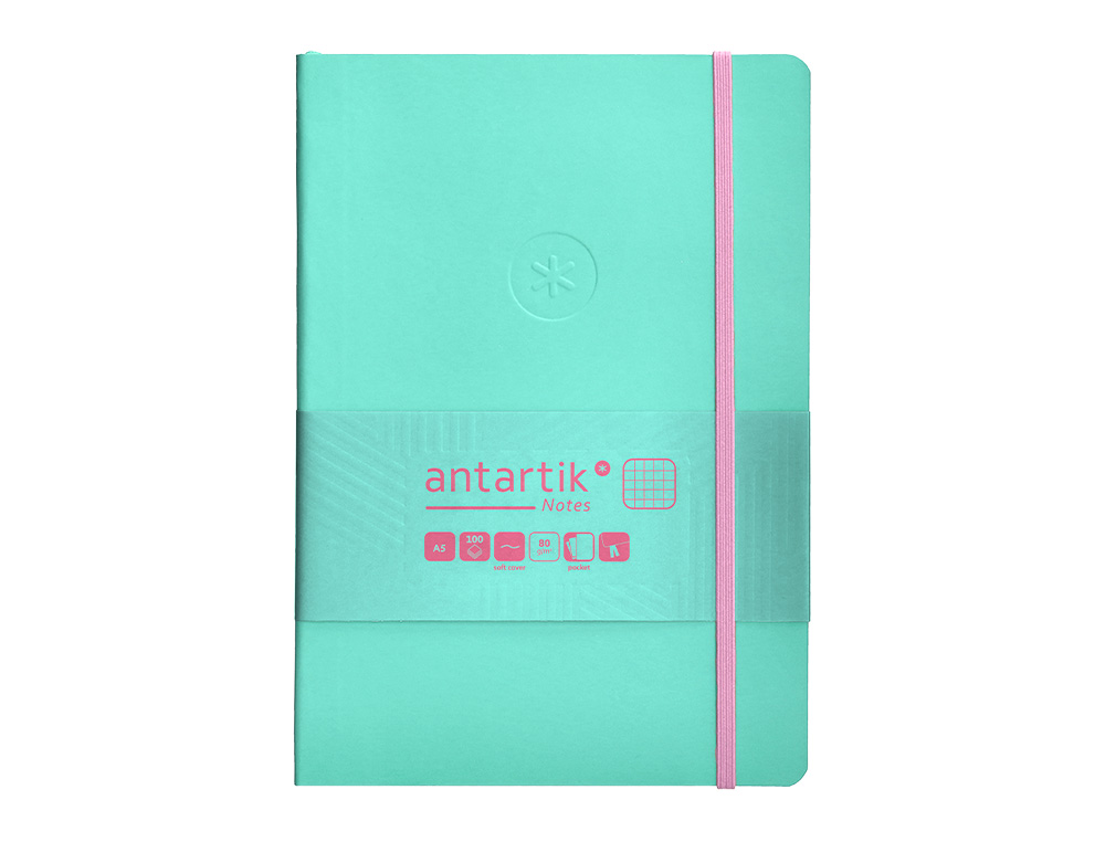 CADERNO COM ELASTICO ANTARTIK NOTES CAPA MOLE A5 QUADRICULADO ROSA E TURQUESA 80 FOLHAS 80 GR FSC