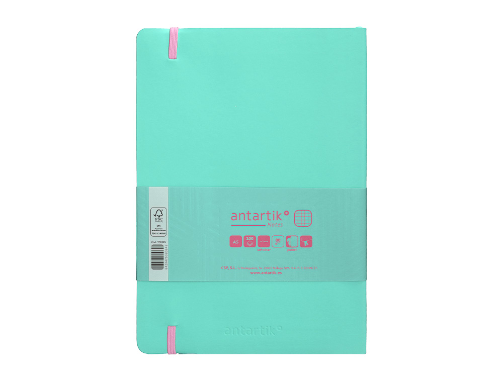 CADERNO COM ELASTICO ANTARTIK NOTES CAPA MOLE A5 QUADRICULADO ROSA E TURQUESA 80 FOLHAS 80 GR FSC