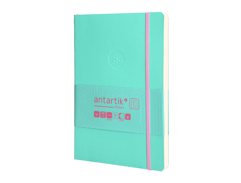 CADERNO COM ELASTICO ANTARTIK NOTES CAPA MOLE A5 QUADRICULADO ROSA E TURQUESA 80 FOLHAS 80 GR FSC