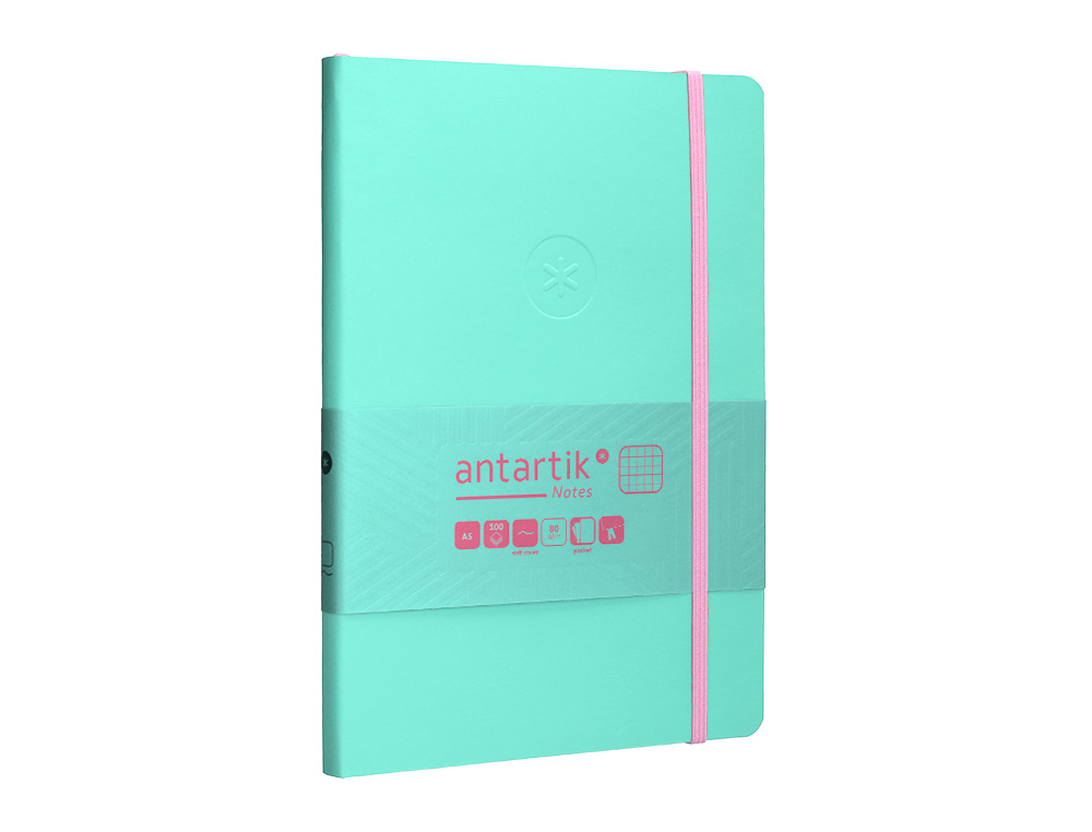 CADERNO COM ELASTICO ANTARTIK NOTES CAPA MOLE A5 QUADRICULADO ROSA E TURQUESA 80 FOLHAS 80 GR FSC