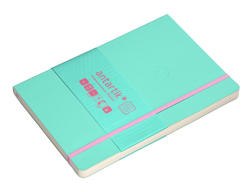 CADERNO COM ELASTICO ANTARTIK NOTES CAPA MOLE A5 QUADRICULADO ROSA E TURQUESA 80 FOLHAS 80 GR FSC