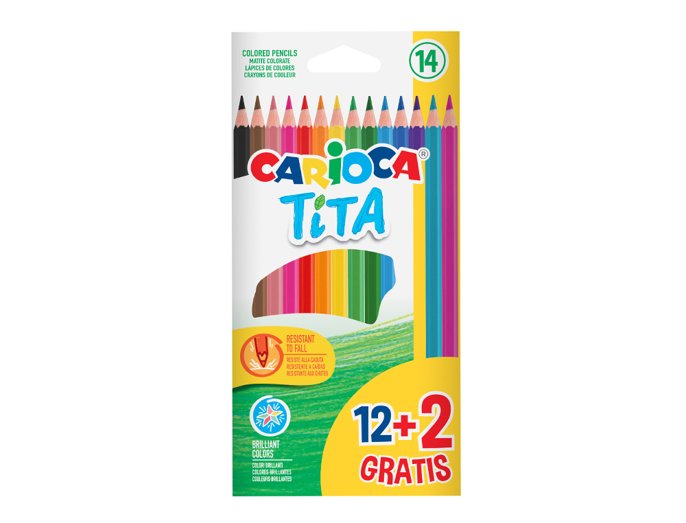 LAPIS DE COR CARIOCA TITA 12 UNIDADES CORES SORTIDAS + 2 GRATIS