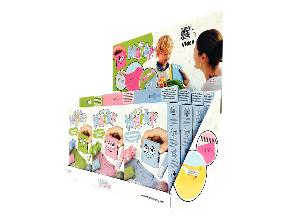 EXPOSITOR DE SECRETARIA CARIMBO MARCADOR DE ROUPA MARKY INFANTIL 12 UNIDADES 3 CORES SORTIDAS
