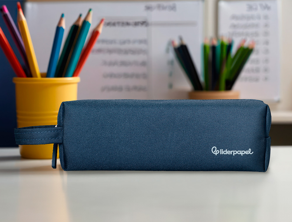 ESTOJO ESCOLAR LIDERPAPEL CLASSIC RETANGULAR COM ASA 210X70 MM AZUL MARINHO