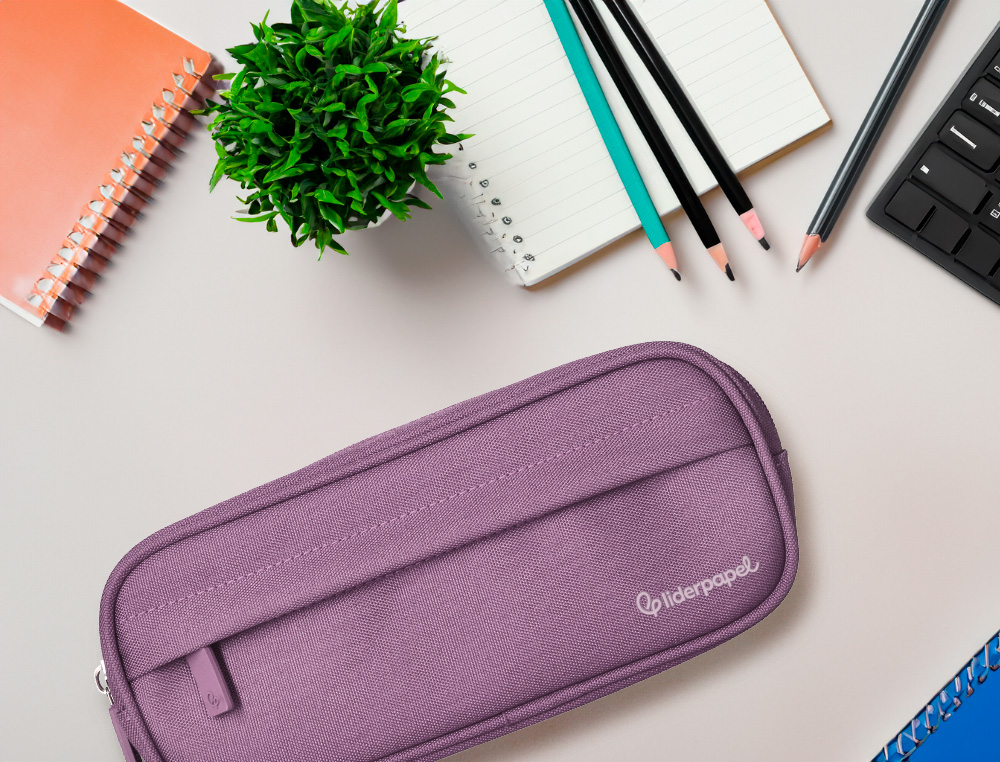 ESTOJO ESCOLAR LIDERPAPEL OVALADO 2 FECHOS COM BOLSO FRONTAL 210X90 MM ROXO