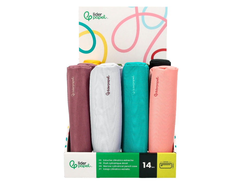 ESTOJO ESCOLAR LIDERPAPEL SLIM CILINDRICO 220X45MM EXPOSITOR CORES SORTIDAS 14 UNIDADES