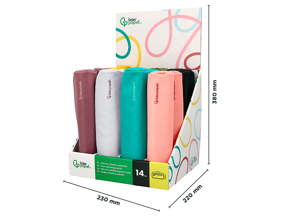 ESTOJO ESCOLAR LIDERPAPEL SLIM CILINDRICO 220X45MM EXPOSITOR CORES SORTIDAS 14 UNIDADES