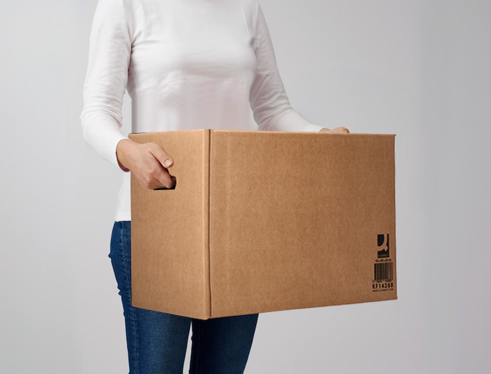 CAIXA PARA EMBALAR Q-CONNECT AMERICANA ULTRA RESISTENTE COM ASAS CARTAO CANAL DUPLO 7 MM COR KRAFT 600X400X290 MM