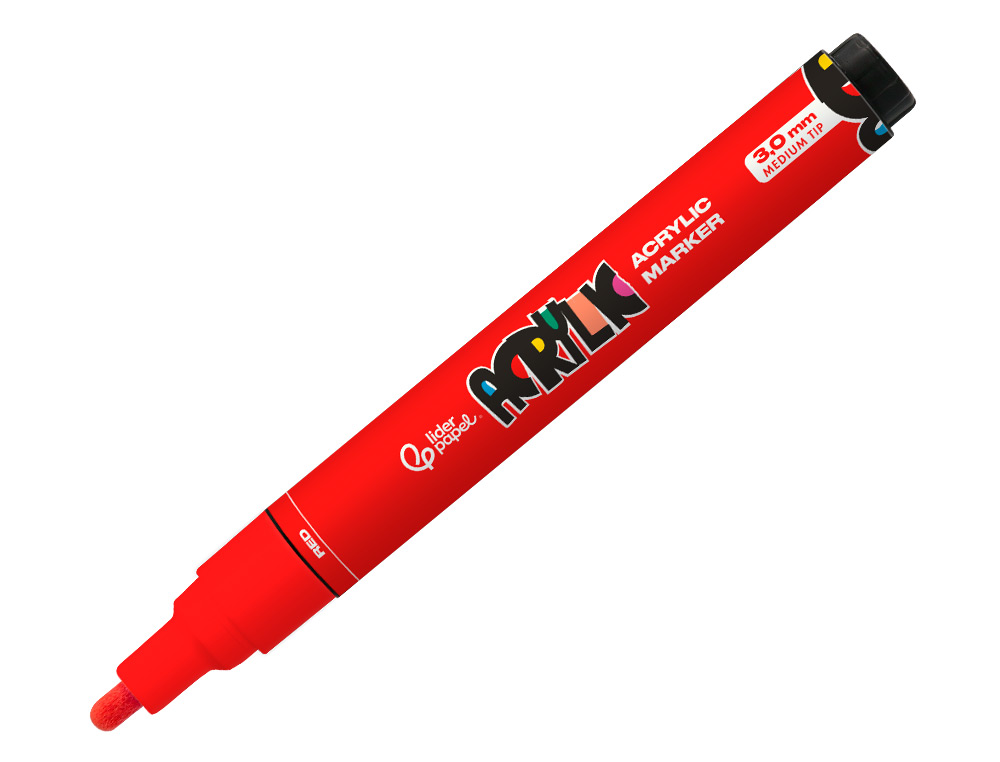 MARCADOR LIDERPAPEL ACRYLIC BASE AGUA TODO TIPO DE SUPERFICIE PONTA REDONDA 3 MM VERMELHO