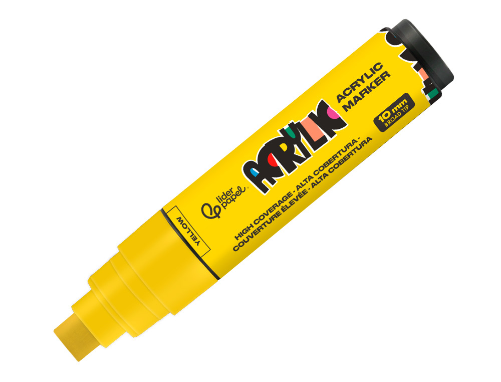 MARCADOR LIDERPAPEL ACRYLIC BASE AGUA TODO TIPO DE SUPERFICIE PONTA RETANGULAR 10 MM AMARELO