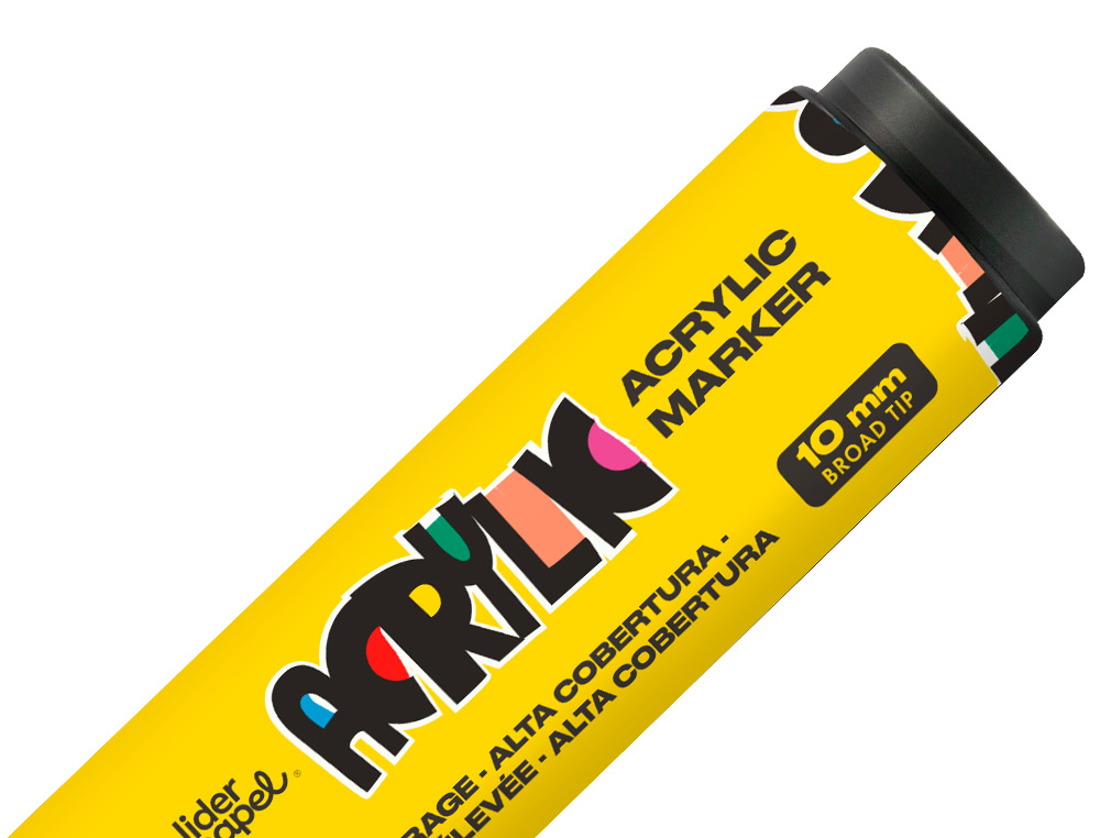 MARCADOR LIDERPAPEL ACRYLIC BASE AGUA TODO TIPO DE SUPERFICIE PONTA RETANGULAR 10 MM AMARELO