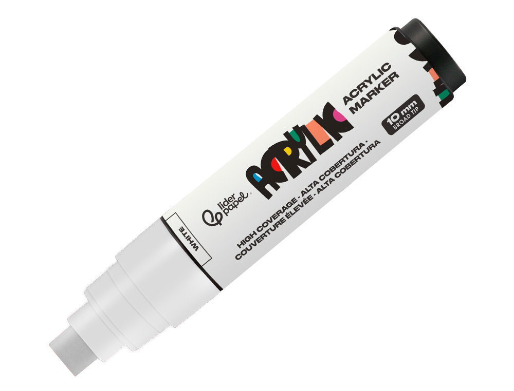 MARCADOR LIDERPAPEL ACRYLIC BASE AGUA TODO TIPO DE SUPERFICIE PONTA RETANGULAR 10 MM BRANCO
