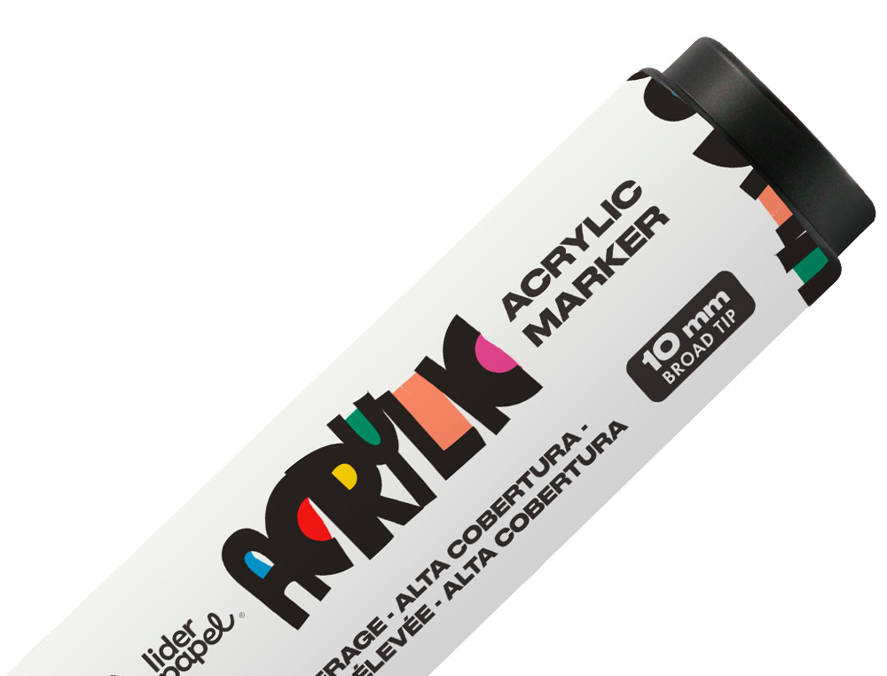 MARCADOR LIDERPAPEL ACRYLIC BASE AGUA TODO TIPO DE SUPERFICIE PONTA RETANGULAR 10 MM BRANCO