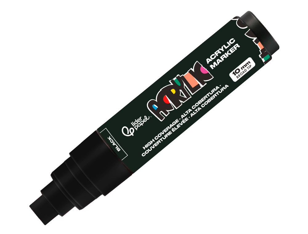 MARCADOR LIDERPAPEL ACRYLIC BASE AGUA TODO TIPO DE SUPERFICIE PONTA RETANGULAR 10 MM PRETO