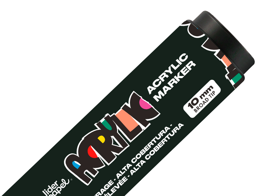 MARCADOR LIDERPAPEL ACRYLIC BASE AGUA TODO TIPO DE SUPERFICIE PONTA RETANGULAR 10 MM PRETO
