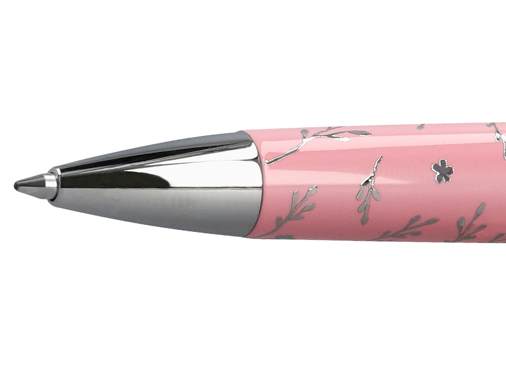 ESFEROGRAFICA BELIUS BELLA ALUMINIO COR ROSA DESENHO PRATEADO RELEVO TINTA AZUL CAIXA DE DESIGN