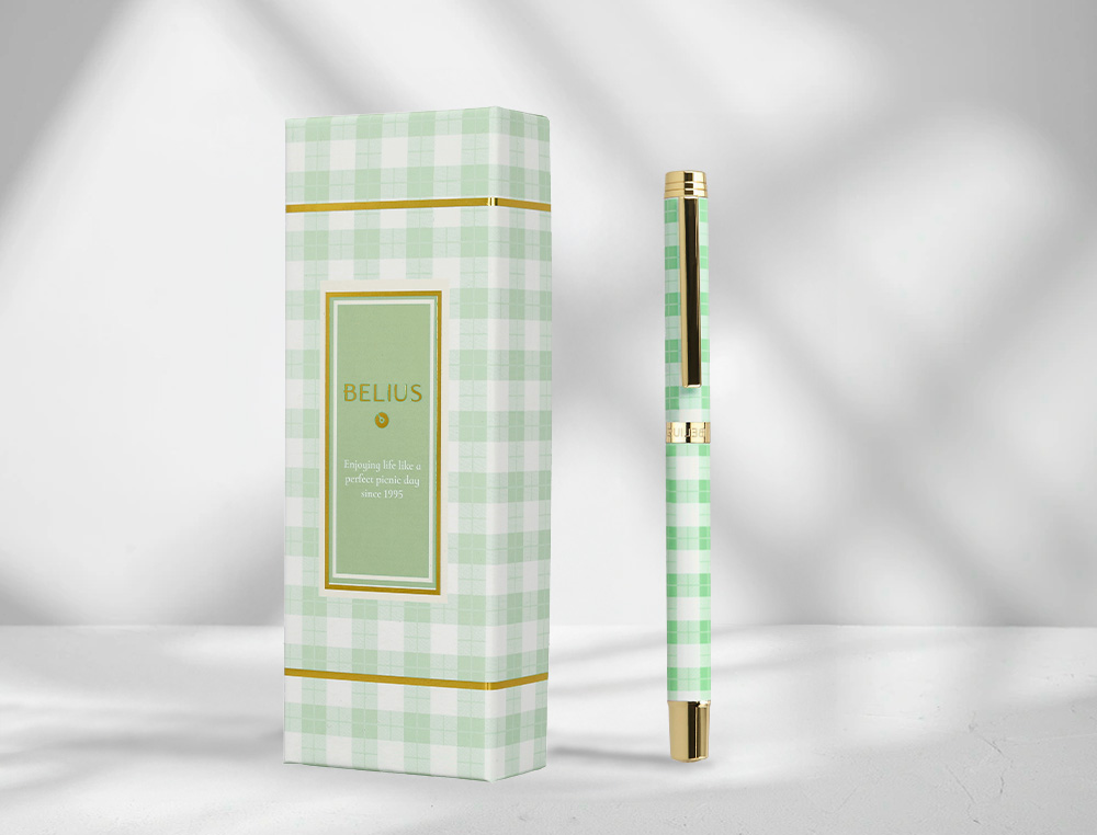 ROLLER BELIUS PICNIC ALUMINIO COR VERDE DOURADO TINTA COR PRETO CAIXA DE DESIGN