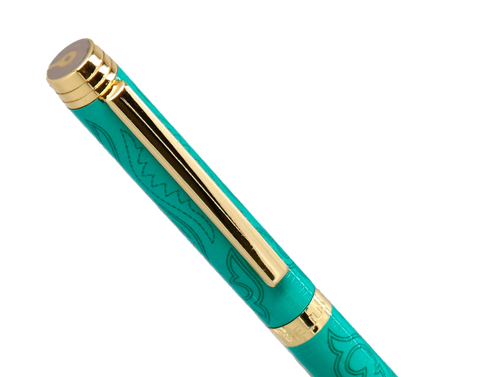 ESFEROGRAFICA BELIUS WILD WEST ALUMINIO COR CASTANHO DOURADO TINTA COR AZUL CAIXA DE DESIGN