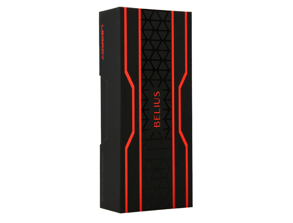 ESFEROGRAFICA BELIUS LEGACY ALUMINIO DESENHO TRIANGULO VERMELHO CORPO PRETO TINTA COR AZUL CAIXA DE DESIGN