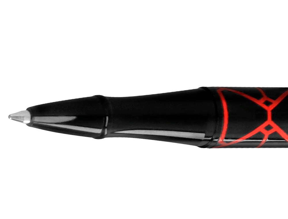 ESFEROGRAFICA BELIUS LEGACY ALUMINIO DESENHO TRIANGULO VERMELHO CORPO PRETO TINTA COR AZUL CAIXA DE DESIGN