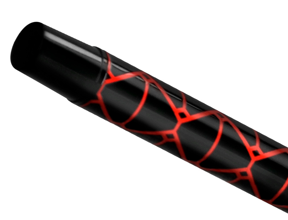 ESFEROGRAFICA BELIUS LEGACY ALUMINIO DESENHO TRIANGULO VERMELHO CORPO PRETO TINTA COR AZUL CAIXA DE DESIGN