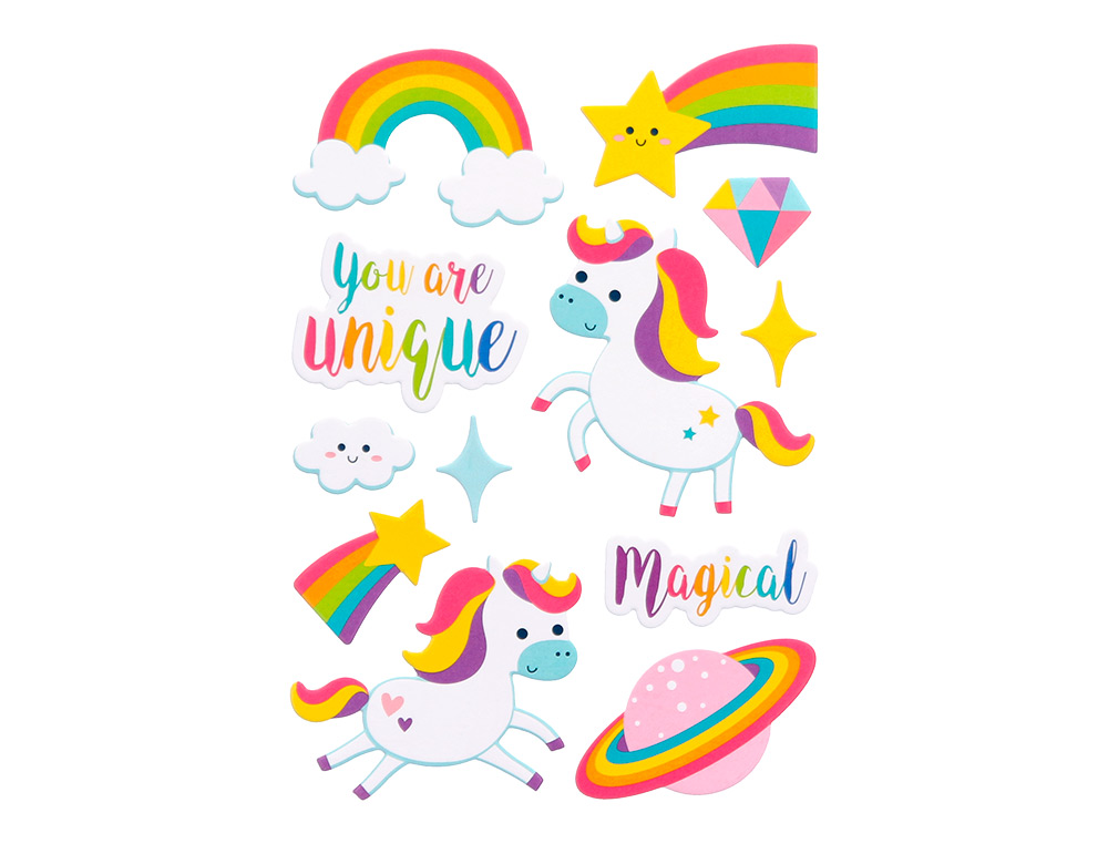 AUTOCOLANTES IMAGINOVO UNICORNIOS MAGIC DREAMS COM RELEVO 210X130 MM EM BLISTER