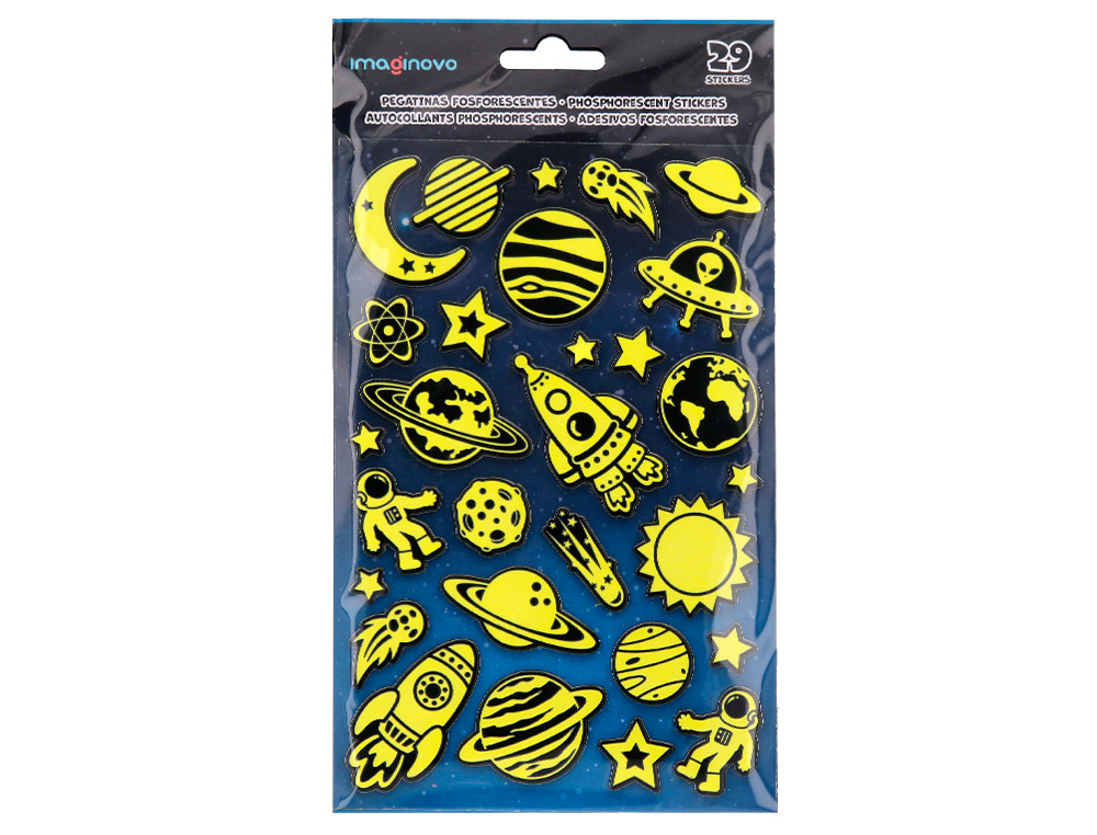 AUTOCOLANTES IMAGINOVO LUMINOSOS PLANETAS COM RELEVO 190X105 MM EM BLISTER