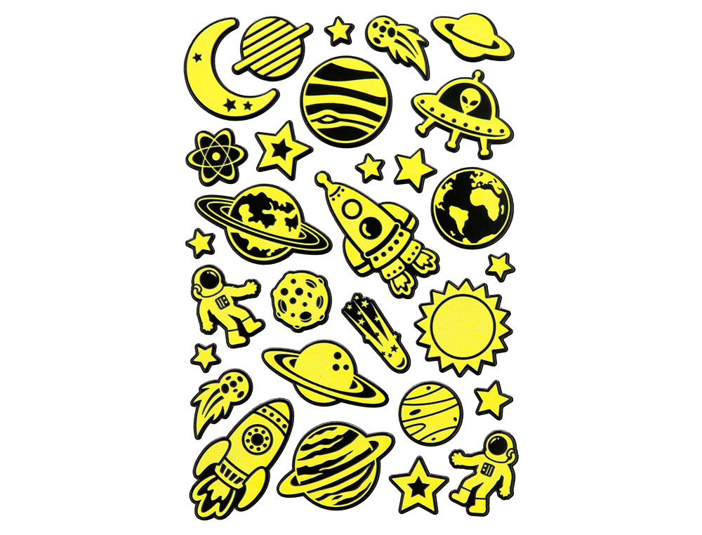 AUTOCOLANTES IMAGINOVO LUMINOSOS PLANETAS COM RELEVO 190X105 MM EM BLISTER