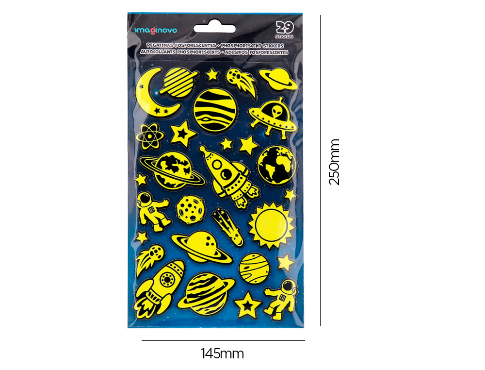 AUTOCOLANTES IMAGINOVO LUMINOSOS PLANETAS COM RELEVO 190X105 MM EM BLISTER
