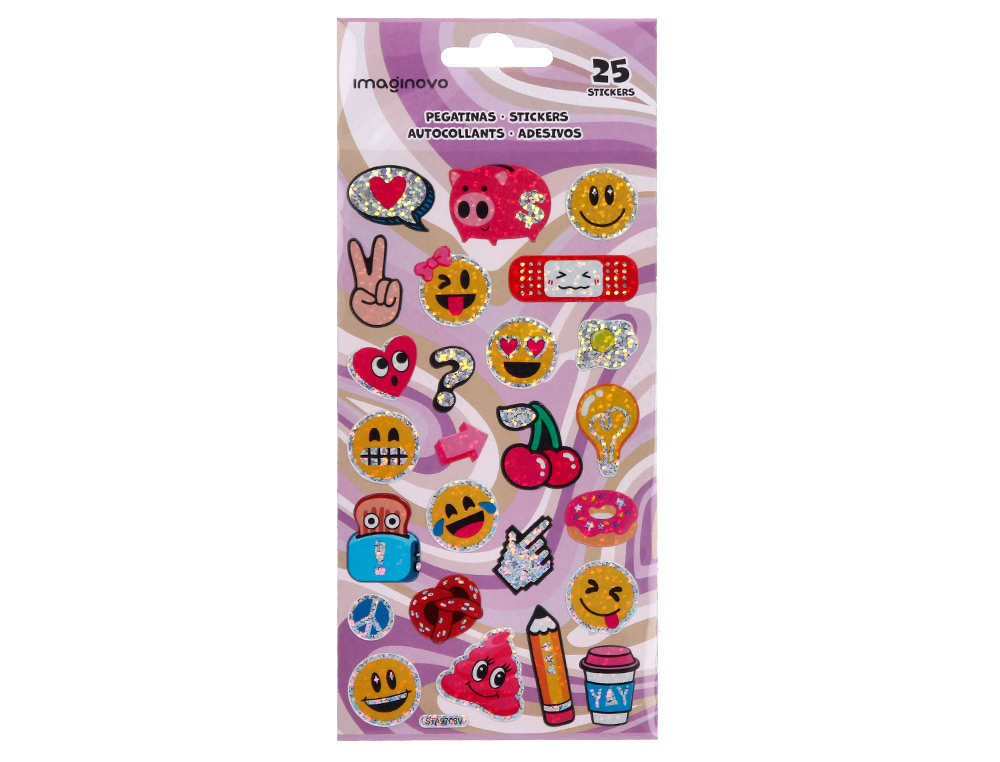 AUTOCOLANTES IMAGINOVO DESENHOS SORTIDOS SMILEY COM BRILHO 214X100 MM EM BLISTER