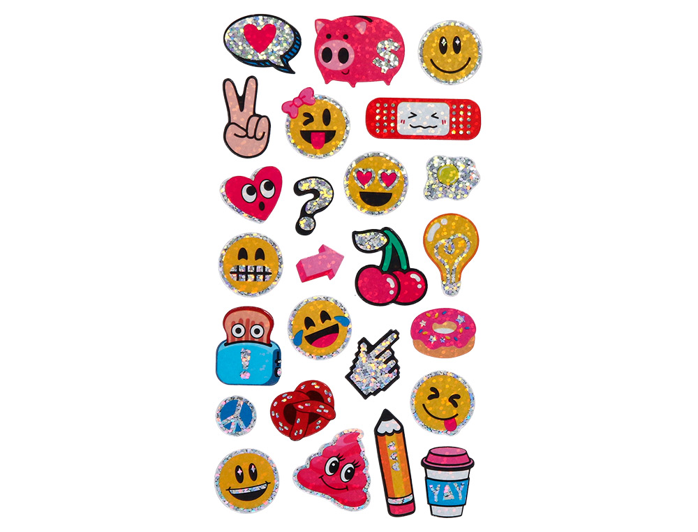 AUTOCOLANTES IMAGINOVO DESENHOS SORTIDOS SMILEY COM BRILHO 214X100 MM EM BLISTER