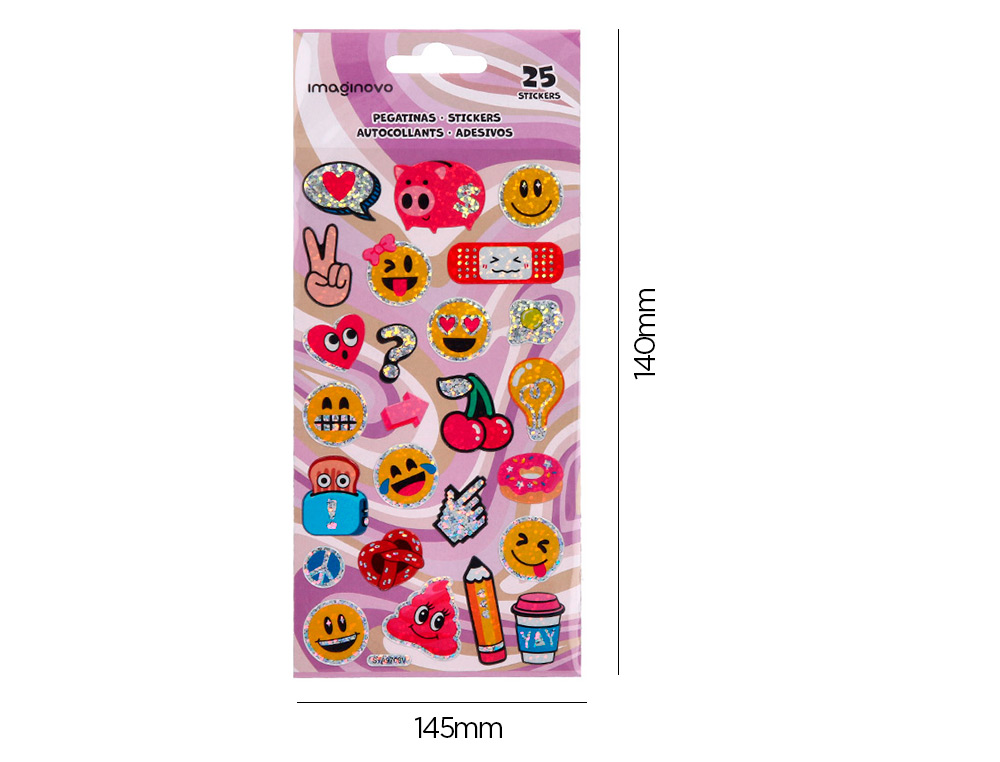 AUTOCOLANTES IMAGINOVO DESENHOS SORTIDOS SMILEY COM BRILHO 214X100 MM EM BLISTER