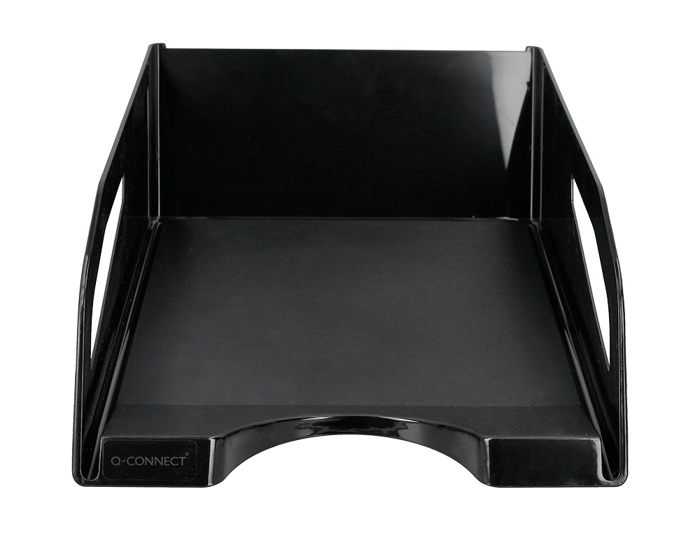 BANDEJA DE SECRETARIA PLASTICO Q-CONNECT GRANDE CAPACIDADE COM ASA PRETO OPACO 386X270X115MM