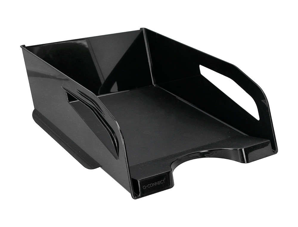 BANDEJA DE SECRETARIA PLASTICO Q-CONNECT GRANDE CAPACIDADE COM ASA PRETO OPACO 386X270X115MM