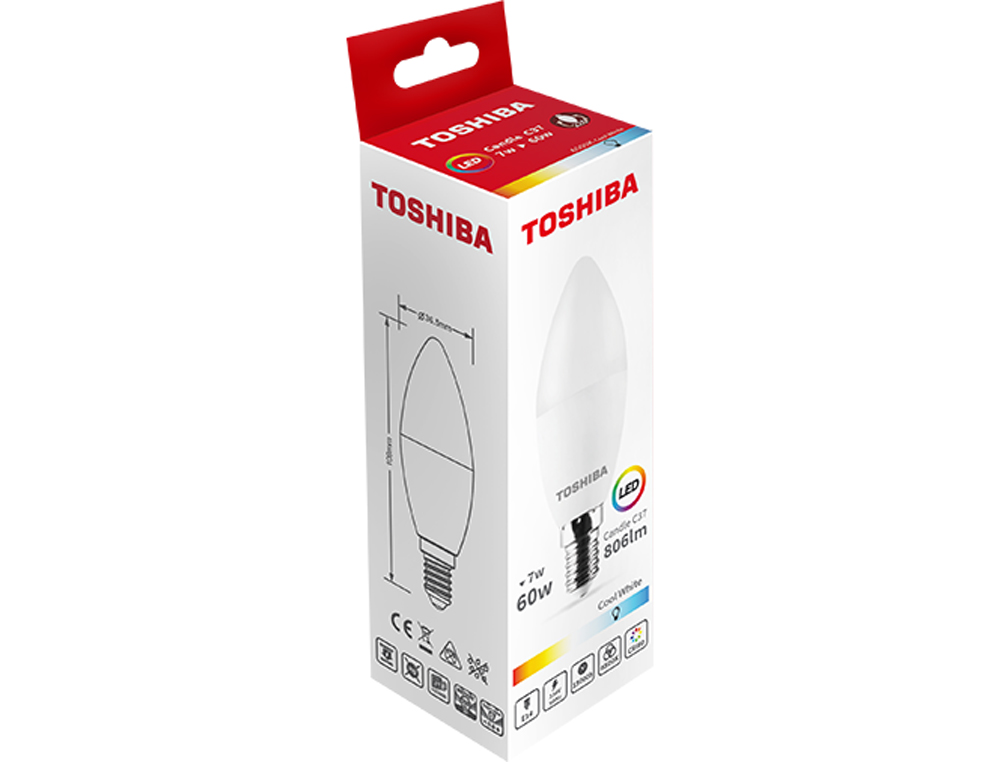 LAMPADA LED TOSHIBA C37 E27 5W 3000K LUZ FRIA