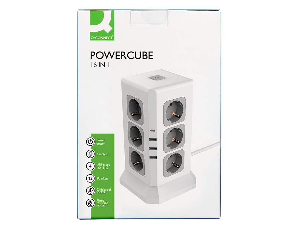 EXTENSAO Q-CONNECT MULTIPLA 16 EM 1 CABO 2 MT 12 TOMADAS DE CORRENTE+3 USB+1 USB TIPO C 120X120X210MM