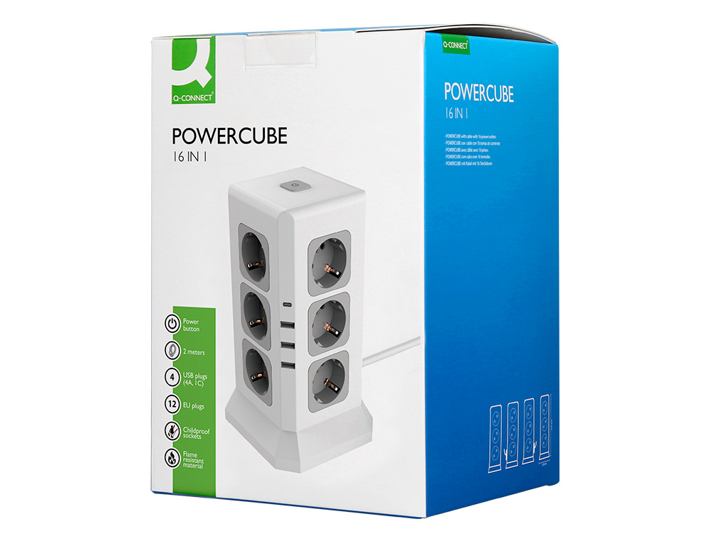 EXTENSAO Q-CONNECT MULTIPLA 16 EM 1 CABO 2 MT 12 TOMADAS DE CORRENTE+3 USB+1 USB TIPO C 120X120X210MM