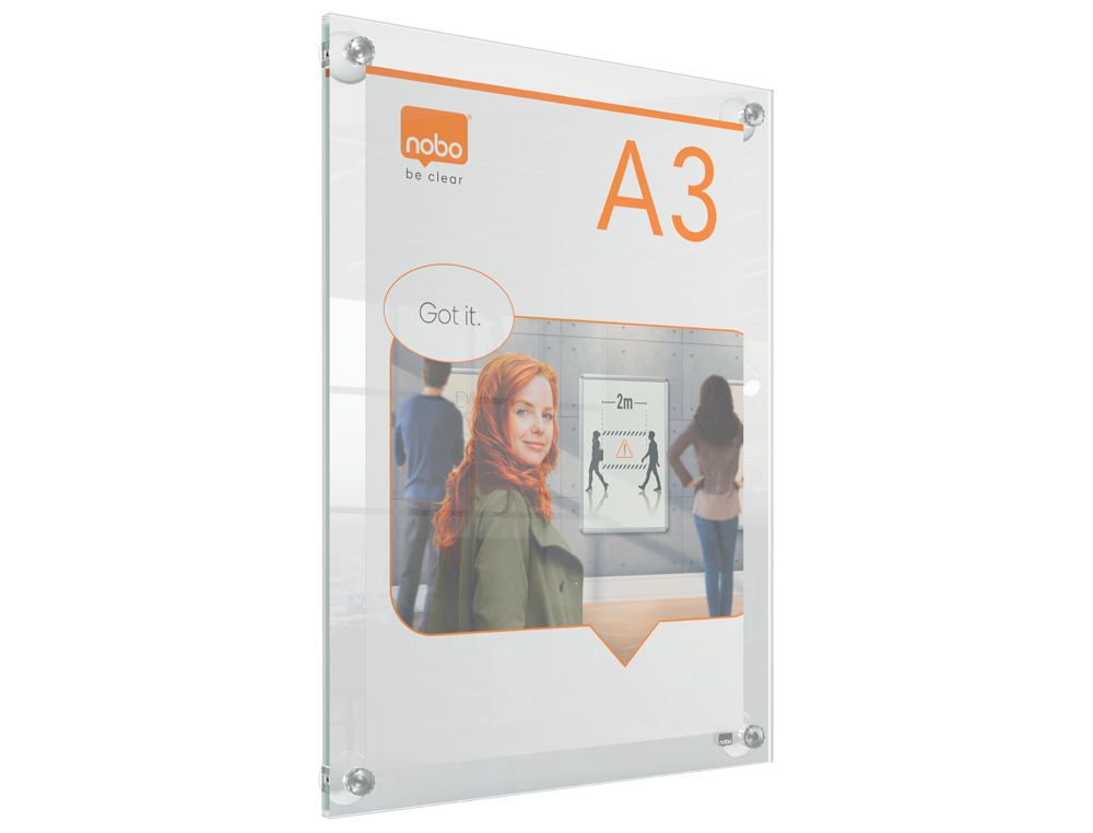 MOLDURA PORTA ANUNCIOS NOBO ACRILICO TRANSPARENTE DE PAREDE AMOVIVEL DIN A3 SEM MOLDURA 348X24X471 MM