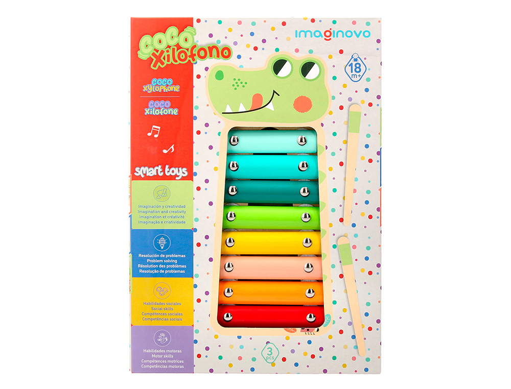 JOGO INFANTIL IMAGINOVO MADEIRA XILOFONE INSTRUMENTO MUSICAL CROCODILO +18 MESES 28X14,8X2,5CM
