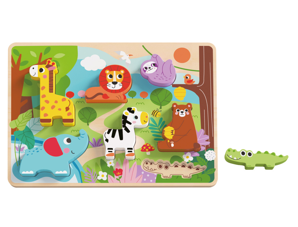 PUZZLE INFANTIL IMAGINOVO MADEIRA 3D ANIMAIS +12 MESES 8 PECAS 29,5X22X1,7CM