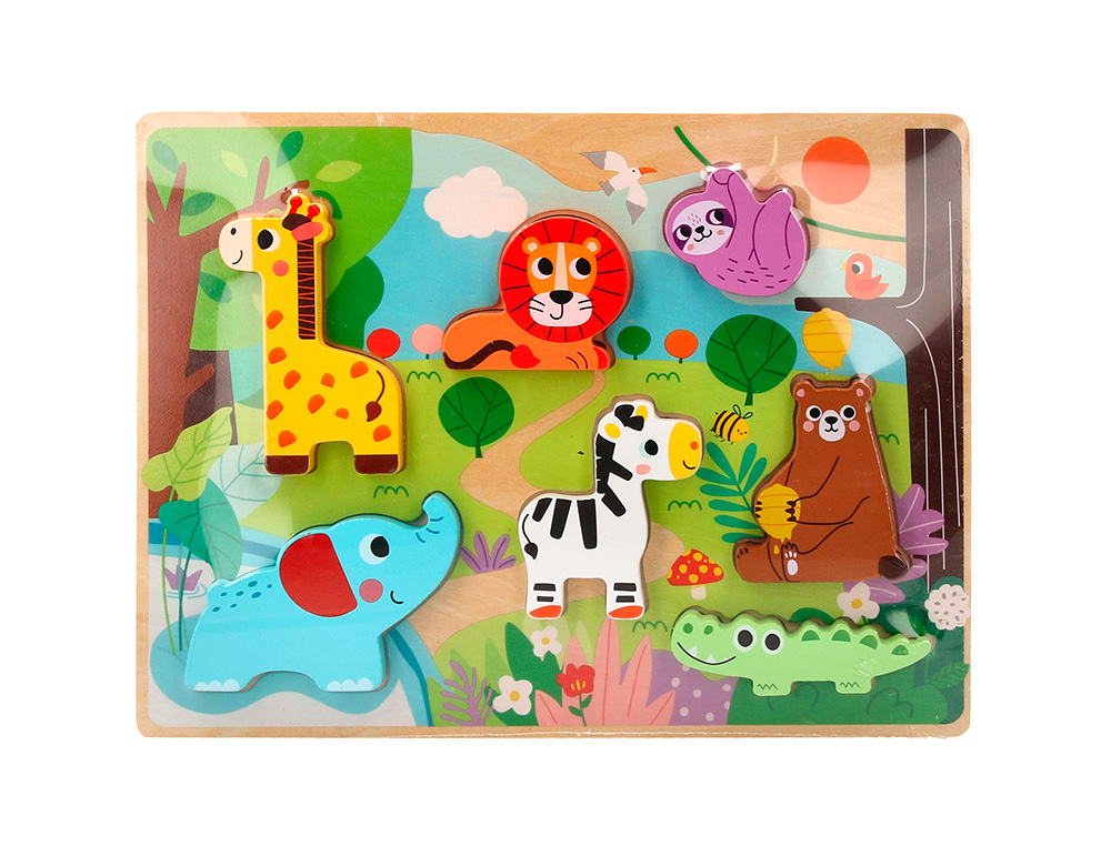 PUZZLE INFANTIL IMAGINOVO MADEIRA 3D ANIMAIS +12 MESES 8 PECAS 29,5X22X1,7CM